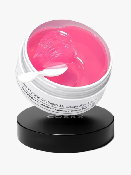 CosRx The Peptide Collagen Hydrogel Eye Patches in branded tub component on a light gray background