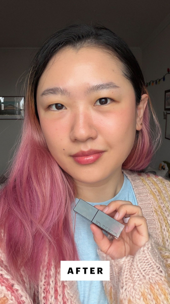 Sarah Han after applying the Dinto BlurGlowy Lip Tint