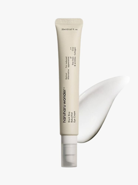 Haruharu Wonder Black Rice Bakuchiol Eye Cream beige tube on light grey background